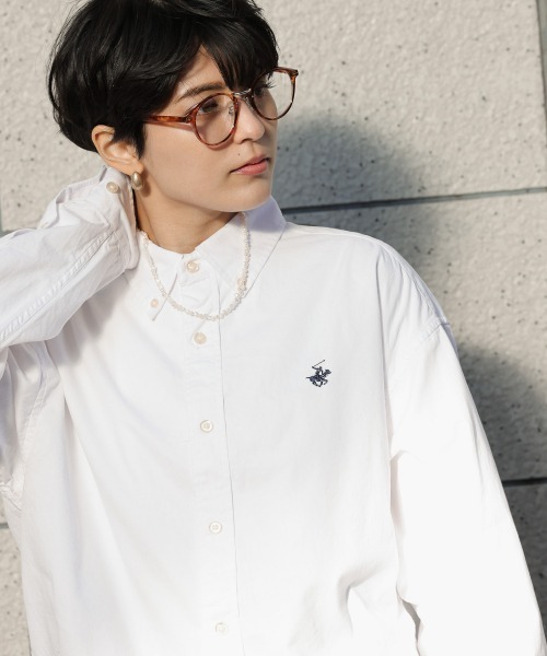 BEVERLY HILLS POLO CLUB（ビバリーヒルズポロクラブ）の「＜Beverlyhill's POLO CLUB＞刺繍オックスフォード/ビッグシャツ/235863（シャツ/ブラウス・メンズ・ホワイト/ブラック/ライトブルー/ベージュ/ネイビー・LARGE/X-LARGE）」の2枚目の写真