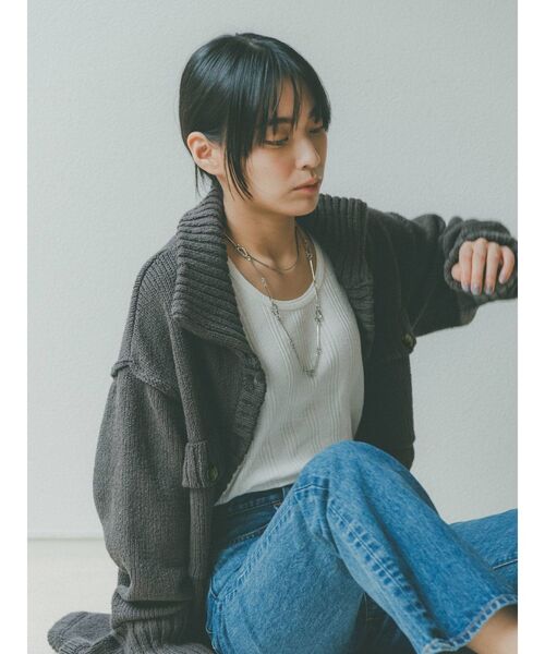 Ungrid（アングリッド）の「シャツデザインニットカーデ（カーディガン/ボレロ・レディース・チャコールグレー/イエロー/アイボリー・FREE）」の8枚目の写真