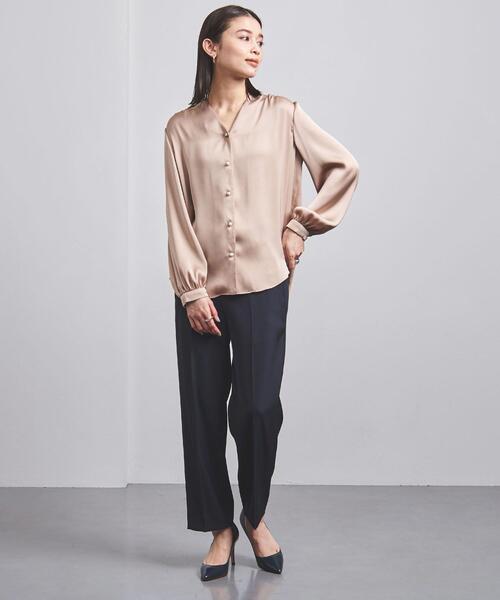 UNITED ARROWS BK/STN プリント ボウタイ ブラウス B