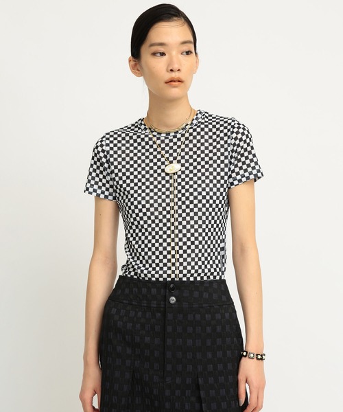 Ray BEAMS（レイビームス）の「Ray BEAMS / チェッカー プリント ハーフスリーブ Tシャツ（Tシャツ/カットソー・レディース・ブラック/イエロー系その他5・ONE SIZE）」の3枚目の写真