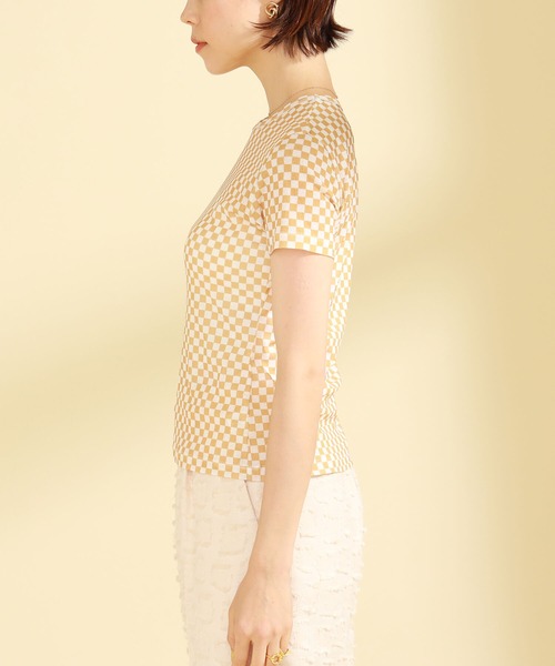 Ray BEAMS（レイビームス）の「Ray BEAMS / チェッカー プリント ハーフスリーブ Tシャツ（Tシャツ/カットソー・レディース・ブラック/イエロー系その他5・ONE SIZE）」の9枚目の写真