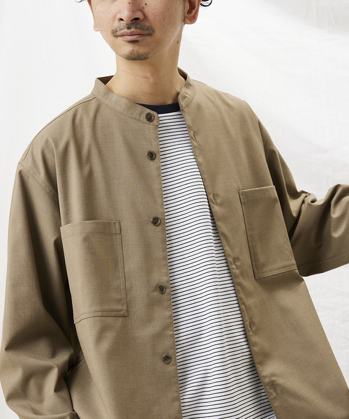 JOURNAL STANDARD relume(ジャーナルスタンダード レリューム)の「TR STRECH バンドカラーシャツジャケット(シャツ/ブラウス・メンズ・ブラック/ブラウン/グレー・MEDIUM/LARGE)」の3枚目の写真