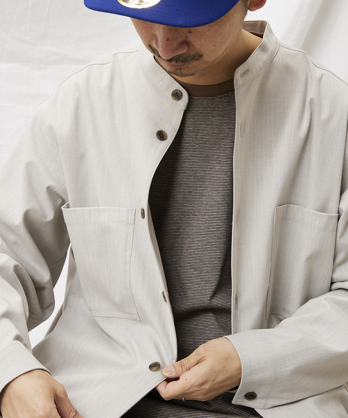 JOURNAL STANDARD relume(ジャーナルスタンダード レリューム)の「TR STRECH バンドカラーシャツジャケット(シャツ/ブラウス・メンズ・ブラック/ブラウン/グレー・MEDIUM/LARGE)」の7枚目の写真