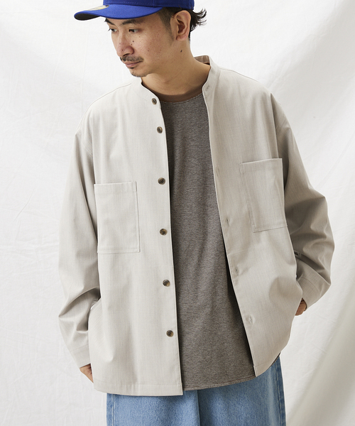 JOURNAL STANDARD relume(ジャーナルスタンダード レリューム)の「TR STRECH バンドカラーシャツジャケット(シャツ/ブラウス・メンズ・ブラック/ブラウン/グレー・MEDIUM/LARGE)」の8枚目の写真