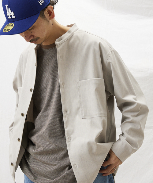 JOURNAL STANDARD relume(ジャーナルスタンダード レリューム)の「TR STRECH バンドカラーシャツジャケット(シャツ/ブラウス・メンズ・ブラック/ブラウン/グレー・MEDIUM/LARGE)」の9枚目の写真