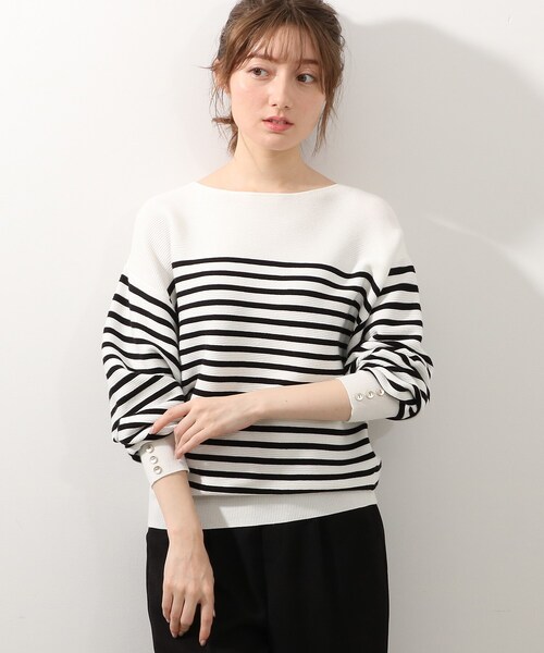 DRESKIP(ドレスキップ)の「◆もちもちガ-タ-袖口ボタンニット(ニット/セーター・レディース・グリーン/ブラック系2/アイボリー/レモンイエロー・03/02/04)」の3枚目の写真