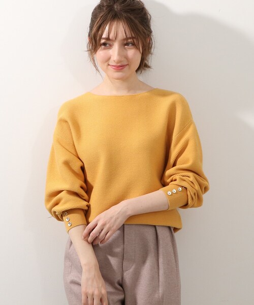 DRESKIP(ドレスキップ)の「◆もちもちガ-タ-袖口ボタンニット(ニット/セーター・レディース・グリーン/ブラック系2/アイボリー/レモンイエロー・03/02/04)」の4枚目の写真