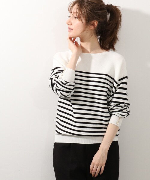 DRESKIP(ドレスキップ)の「◆もちもちガ-タ-袖口ボタンニット(ニット/セーター・レディース・グリーン/ブラック系2/アイボリー/レモンイエロー・03/02/04)」の6枚目の写真