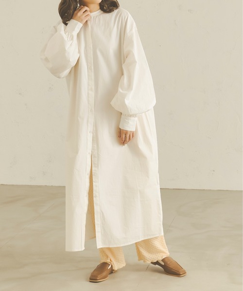 Ambre Neige(アンブルネージュ)の「袖ボリュームバンドカラーワンピース/【WEB/EC限定商品】(シャツワンピース・レディース・ダークブラウン/オフホワイト/ライトブラウン・FREE)」の5枚目の写真