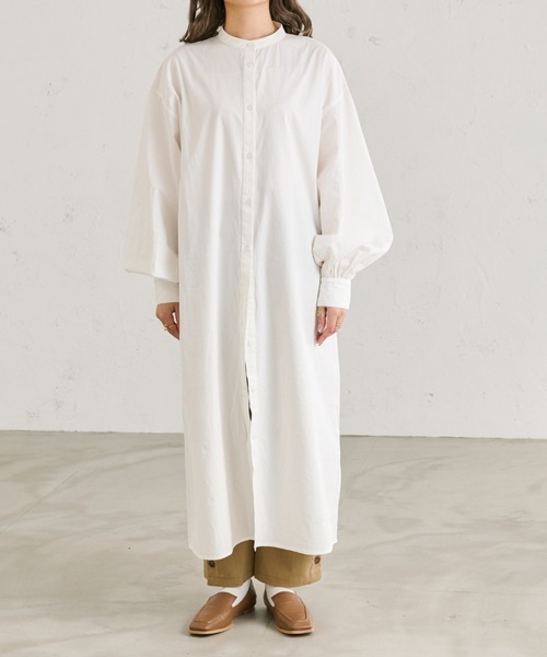 Ambre Neige(アンブルネージュ)の「袖ボリュームバンドカラーワンピース/【WEB/EC限定商品】(シャツワンピース・レディース・ダークブラウン/オフホワイト/ライトブラウン・FREE)」の13枚目の写真