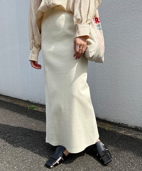 SHENERY（シーナリー）の「【WEB限定カラー：オレンジ】リブロングスカート（スカート・レディース・ブラック/オレンジ/グリーン/アイボリー/ライトグレー/ピンク・FREE）」の8枚目の写真