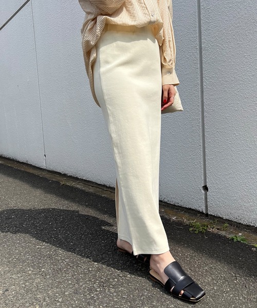 SHENERY（シーナリー）の「【WEB限定カラー：オレンジ】リブロングスカート（スカート・レディース・ブラック/オレンジ/グリーン/アイボリー/ライトグレー/ピンク・FREE）」の10枚目の写真