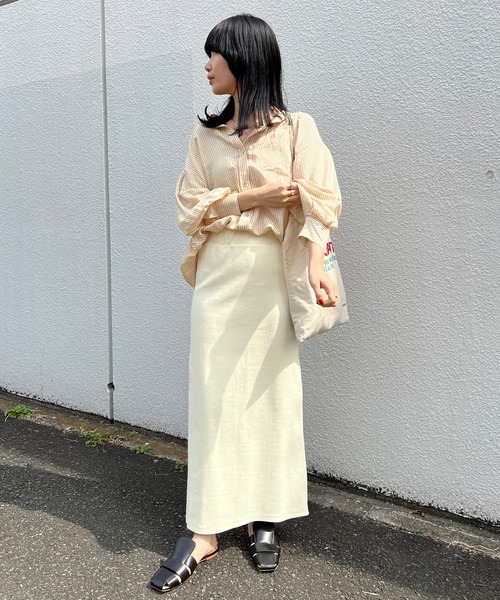 SHENERY（シーナリー）の「【WEB限定カラー：オレンジ】リブロングスカート（スカート・レディース・ブラック/オレンジ/グリーン/アイボリー/ライトグレー/ピンク・FREE）」の12枚目の写真