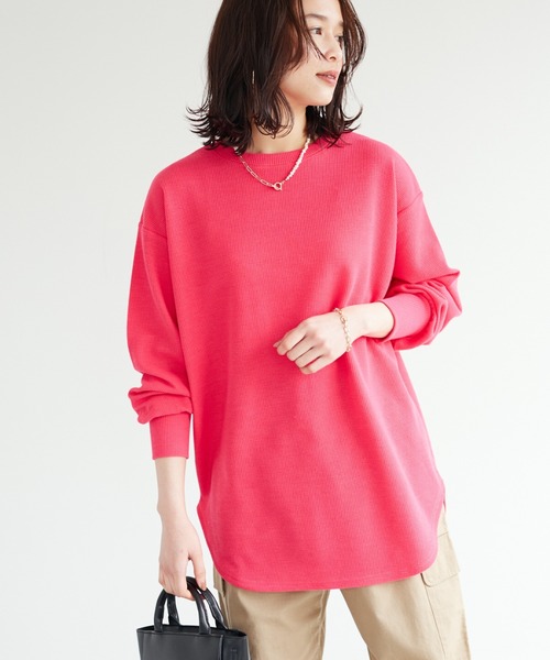 Green　Parks（グリーンパークス）の「カラーワッフルロンT（Tシャツ/カットソー・レディース・オレンジ/ブルー/ピンク・FREE）」の3枚目の写真