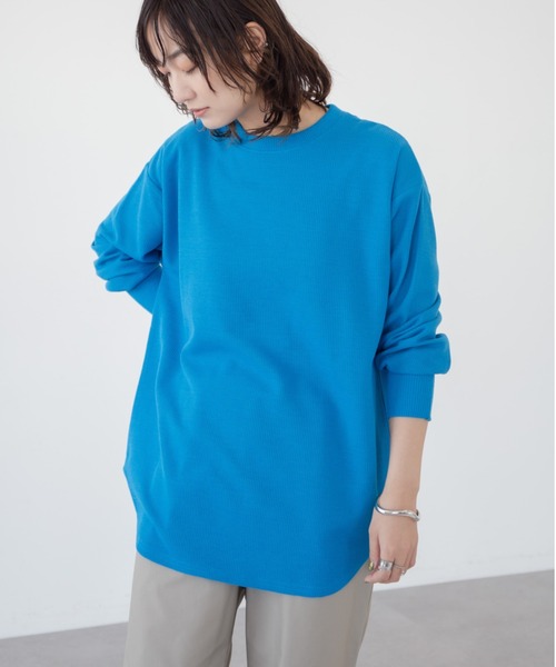 Green　Parks（グリーンパークス）の「カラーワッフルロンT（Tシャツ/カットソー・レディース・オレンジ/ブルー/ピンク・FREE）」の2枚目の写真