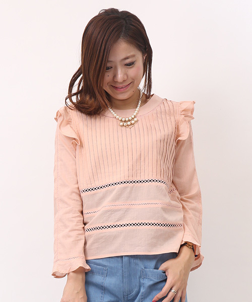 mystic（ミスティック）の「ピンタック長袖フリルブラウス（シャツ/ブラウス・レディース・オフホワイト/ブラック/ブルー/ピンク/エメラルド・FREE）」の5枚目の写真