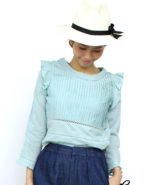 mystic（ミスティック）の「ピンタック長袖フリルブラウス（シャツ/ブラウス・レディース・オフホワイト/ブラック/ブルー/ピンク/エメラルド・FREE）」の3枚目の写真