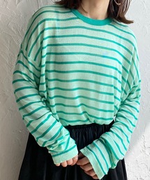 She's Closet（シーズクローゼット）の「クルーネック配色ボーダー柄長袖プルオーバーシアーニット（ニット/セーター）」