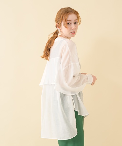 Paradise Picnic（パラダイスピクニック）の「シアーサテンヨークフリルブラウス（シャツ/ブラウス・レディース・ホワイト/イエロー・FREE）」の2枚目の写真