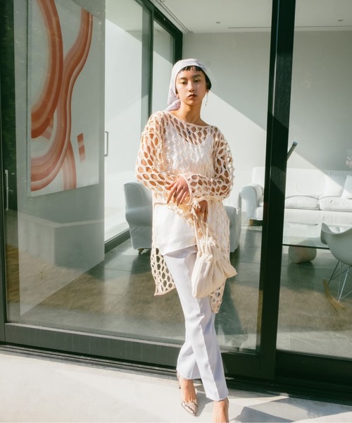 sahara（サハラ）の「Rippling Wave Mesh Tops（Tシャツ/カットソー・レディース・ホワイト/ブラック/アイボリー・FREE）」の6枚目の写真