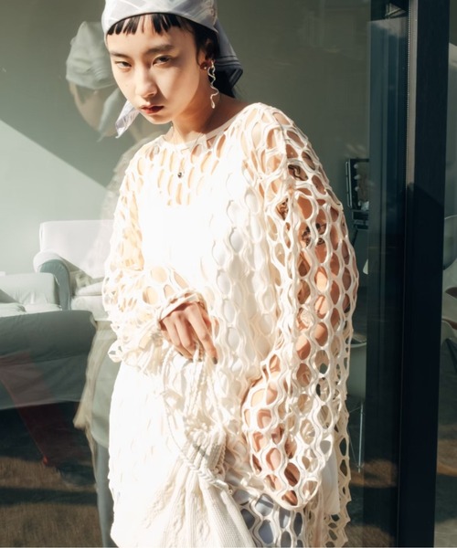 sahara（サハラ）の「Rippling Wave Mesh Tops（Tシャツ/カットソー・レディース・ホワイト/ブラック/アイボリー・FREE）」の7枚目の写真