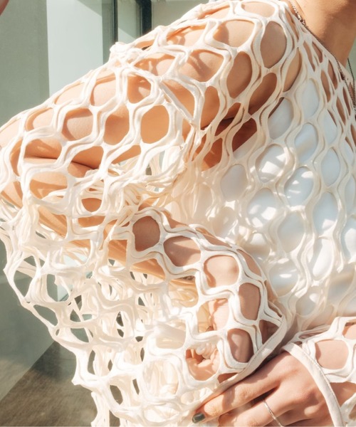 sahara（サハラ）の「Rippling Wave Mesh Tops（Tシャツ/カットソー・レディース・ホワイト/ブラック/アイボリー・FREE）」の8枚目の写真