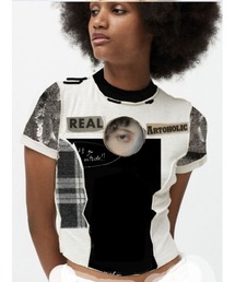 Patchwork art graphic crop tee / パッチワークアートグラフィッククロップTシャツ
