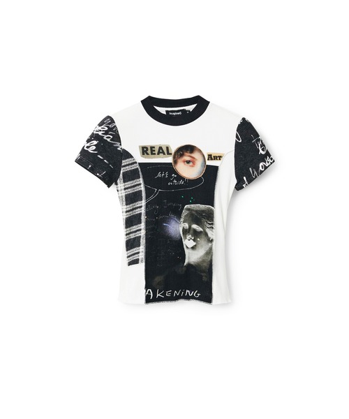 Desigual（デシグアル）の「Patchwork art graphic crop tee / パッチワークアートグラフィッククロップTシャツ（Tシャツ/カットソー・レディース・ホワイト・S/XS/M/L/XL）」の6枚目の写真