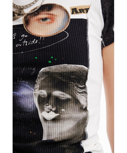 Desigual（デシグアル）の「Patchwork art graphic crop tee / パッチワークアートグラフィッククロップTシャツ（Tシャツ/カットソー・レディース・ホワイト・S/XS/M/L/XL）」の5枚目の写真