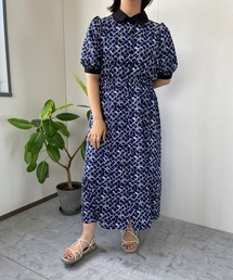 ☆ モノグラム柄5分袖ガウンワンピース　35890