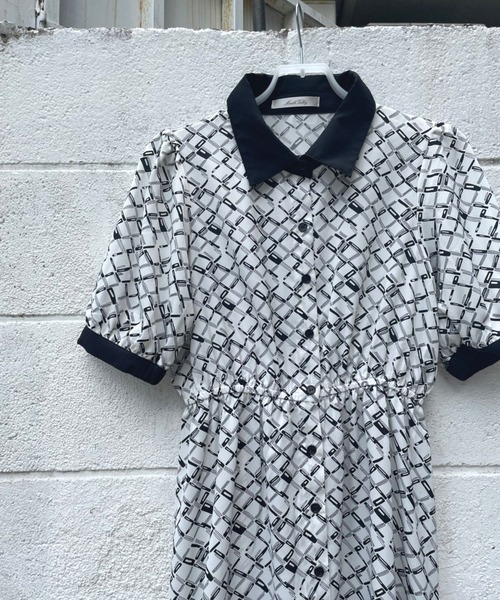 ＪＵＧＬＡＮＳ（ユグランス）の「☆ モノグラム柄5分袖ガウンワンピース　35890（ワンピース・レディース・ホワイト/ライトブルー/ネイビー・FREE）」の5枚目の写真