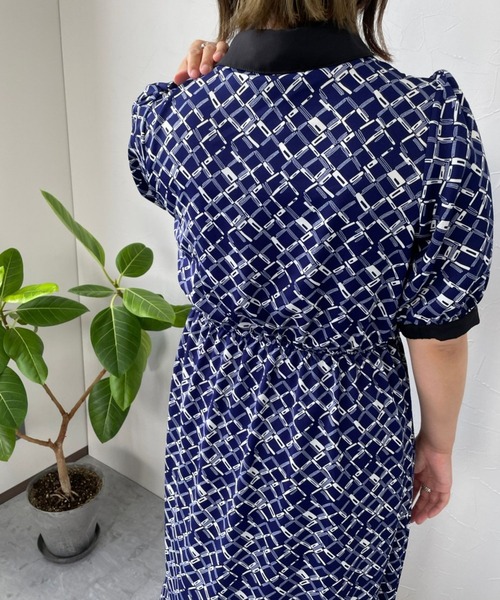 ＪＵＧＬＡＮＳ（ユグランス）の「☆ モノグラム柄5分袖ガウンワンピース　35890（ワンピース・レディース・ホワイト/ライトブルー/ネイビー・FREE）」の14枚目の写真