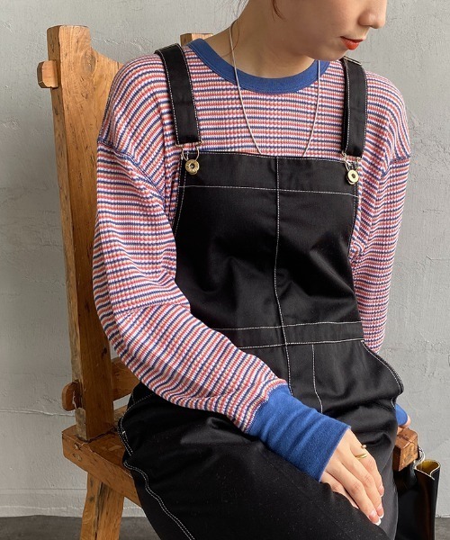 Healthknit（ヘルスニット）の「[HEALTHKNIT/ヘルスニット] 別注 ワッフルボーダー クルーネックTシャツ（Tシャツ/カットソー・レディース・ブルー/ブラウン/レッド系/ブラック/ネイビー/ライトブラウン/グリーン/レッド・F）」の8枚目の写真