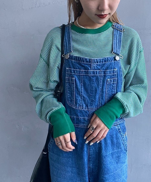Healthknit（ヘルスニット）の「[HEALTHKNIT/ヘルスニット] 別注 ワッフルボーダー クルーネックTシャツ（Tシャツ/カットソー・レディース・ブルー/ブラウン/レッド系/ブラック/ネイビー/ライトブラウン/グリーン/レッド・F）」の4枚目の写真