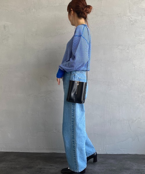 Healthknit（ヘルスニット）の「[HEALTHKNIT/ヘルスニット] 別注 ワッフルボーダー クルーネックTシャツ（Tシャツ/カットソー・レディース・ブルー/ブラウン/レッド系/ブラック/ネイビー/ライトブラウン/グリーン/レッド・F）」の14枚目の写真