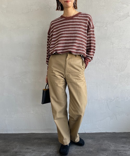 Healthknit（ヘルスニット）の「[HEALTHKNIT/ヘルスニット] 別注 ワッフルボーダー クルーネックTシャツ（Tシャツ/カットソー・レディース・ブルー/ブラウン/レッド系/ブラック/ネイビー/ライトブラウン/グリーン/レッド・F）」の18枚目の写真