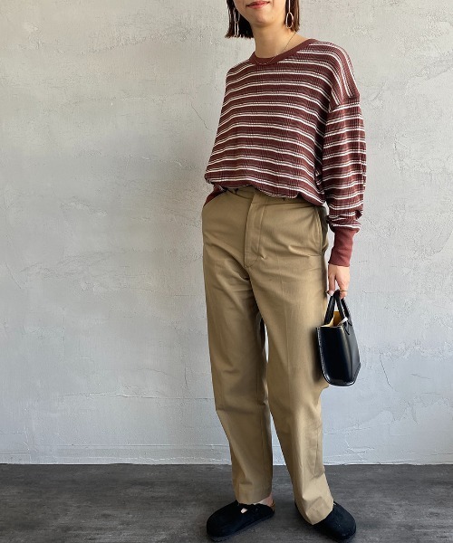 Healthknit（ヘルスニット）の「[HEALTHKNIT/ヘルスニット] 別注 ワッフルボーダー クルーネックTシャツ（Tシャツ/カットソー・レディース・ブルー/ブラウン/レッド系/ブラック/ネイビー/ライトブラウン/グリーン/レッド・F）」の11枚目の写真