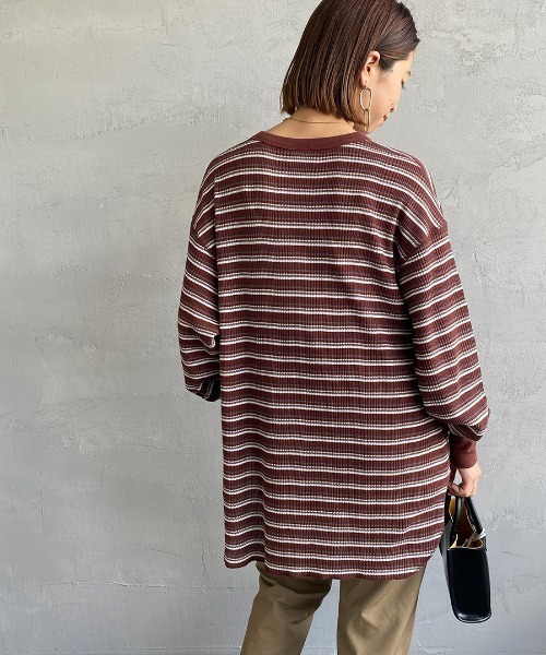 Healthknit（ヘルスニット）の「[HEALTHKNIT/ヘルスニット] 別注 ワッフルボーダー クルーネックTシャツ（Tシャツ/カットソー・レディース・ブルー/ブラウン/レッド系/ブラック/ネイビー/ライトブラウン/グリーン/レッド・F）」の21枚目の写真