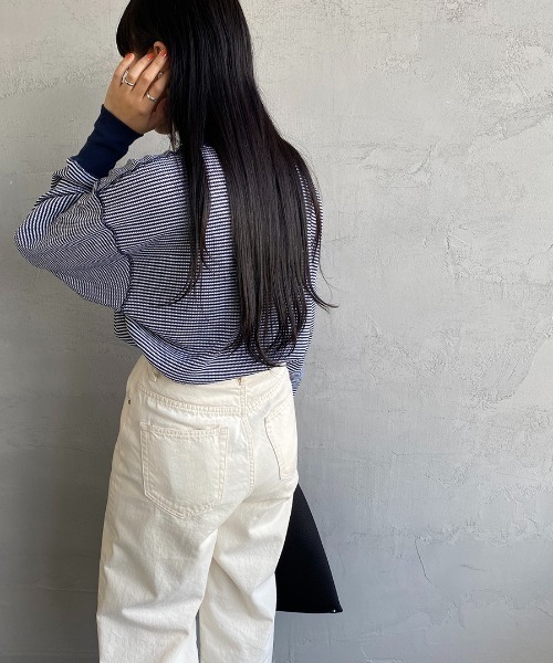 Healthknit（ヘルスニット）の「[HEALTHKNIT/ヘルスニット] 別注 ワッフルボーダー クルーネックTシャツ（Tシャツ/カットソー・レディース・ブルー/ブラウン/レッド系/ブラック/ネイビー/ライトブラウン/グリーン/レッド・F）」の22枚目の写真