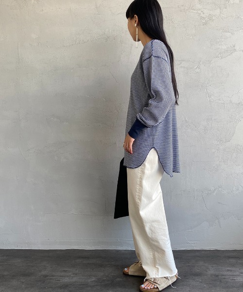 Healthknit（ヘルスニット）の「[HEALTHKNIT/ヘルスニット] 別注 ワッフルボーダー クルーネックTシャツ（Tシャツ/カットソー・レディース・ブルー/ブラウン/レッド系/ブラック/ネイビー/ライトブラウン/グリーン/レッド・F）」の13枚目の写真