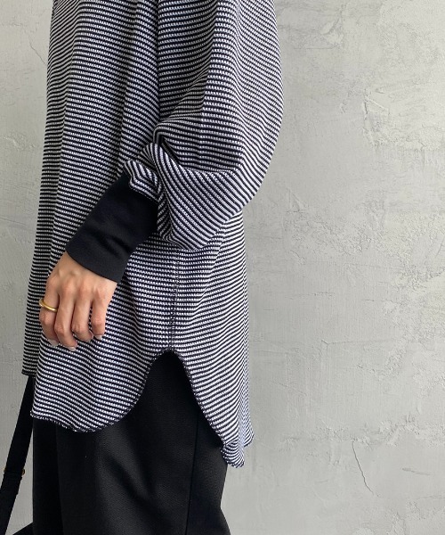 Healthknit（ヘルスニット）の「[HEALTHKNIT/ヘルスニット] 別注 ワッフルボーダー クルーネックTシャツ（Tシャツ/カットソー・レディース・ブルー/ブラウン/レッド系/ブラック/ネイビー/ライトブラウン/グリーン/レッド・F）」の20枚目の写真