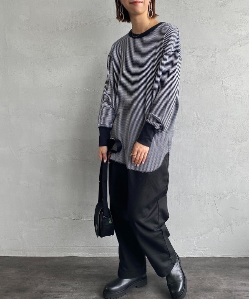 Healthknit（ヘルスニット）の「[HEALTHKNIT/ヘルスニット] 別注 ワッフルボーダー クルーネックTシャツ（Tシャツ/カットソー・レディース・ブルー/ブラウン/レッド系/ブラック/ネイビー/ライトブラウン/グリーン/レッド・F）」の10枚目の写真