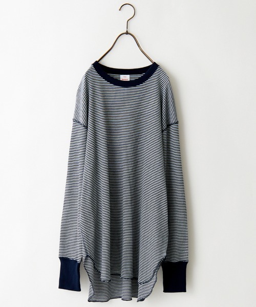Healthknit（ヘルスニット）の「[HEALTHKNIT/ヘルスニット] 別注 ワッフルボーダー クルーネックTシャツ（Tシャツ/カットソー・レディース・ブルー/ブラウン/レッド系/ブラック/ネイビー/ライトブラウン/グリーン/レッド・F）」の17枚目の写真