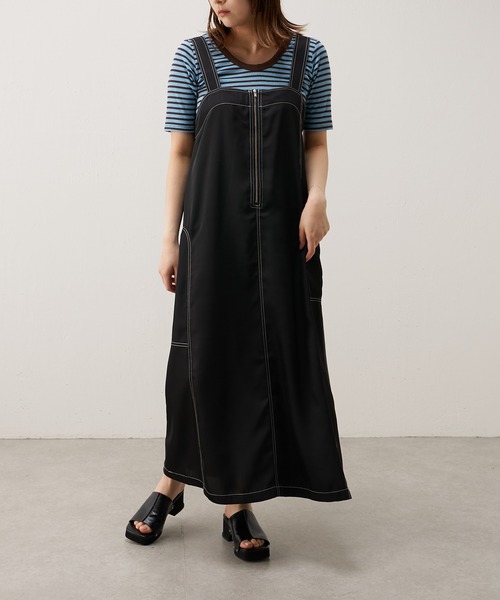 Lui's（ルイス）の「配色ステッチワークジャンスカ（ワンピース・レディース・ブラック/グリーン・FREE）」の11枚目の写真