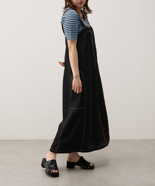 Lui's（ルイス）の「配色ステッチワークジャンスカ（ワンピース・レディース・ブラック/グリーン・FREE）」の3枚目の写真