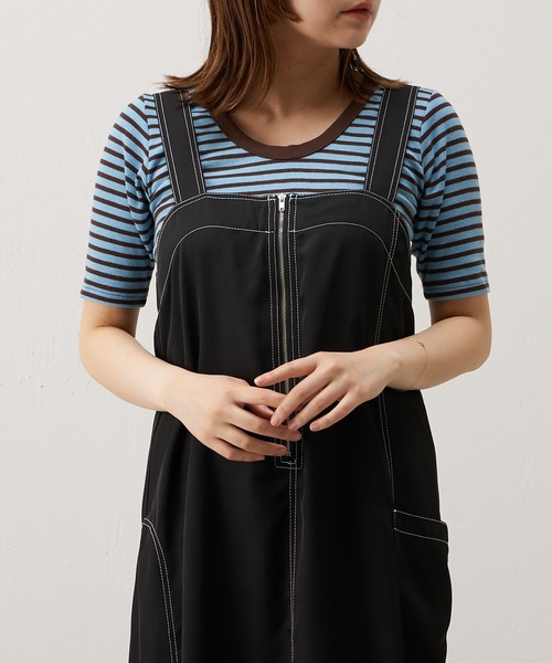 Lui's（ルイス）の「配色ステッチワークジャンスカ（ワンピース・レディース・ブラック/グリーン・FREE）」の14枚目の写真