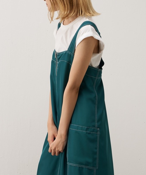 Lui's（ルイス）の「配色ステッチワークジャンスカ（ワンピース・レディース・ブラック/グリーン・FREE）」の4枚目の写真