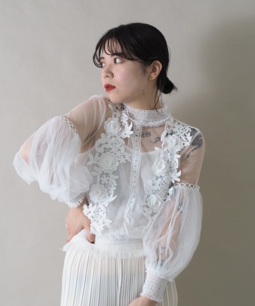 Bloom Closet（ブルームクローゼット）の「ヴィンテージレースチュールハイネックプルオーバー（シャツ/ブラウス・レディース・ブラック/パープル/グレー/ブルー/アイボリー・FREE）」の18枚目の写真