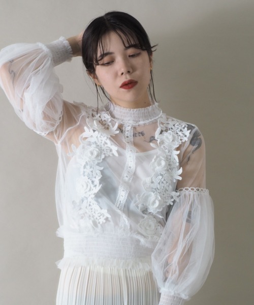 Bloom Closet（ブルームクローゼット）の「ヴィンテージレースチュールハイネックプルオーバー（シャツ/ブラウス・レディース・ブラック/パープル/グレー/ブルー/アイボリー・FREE）」の22枚目の写真