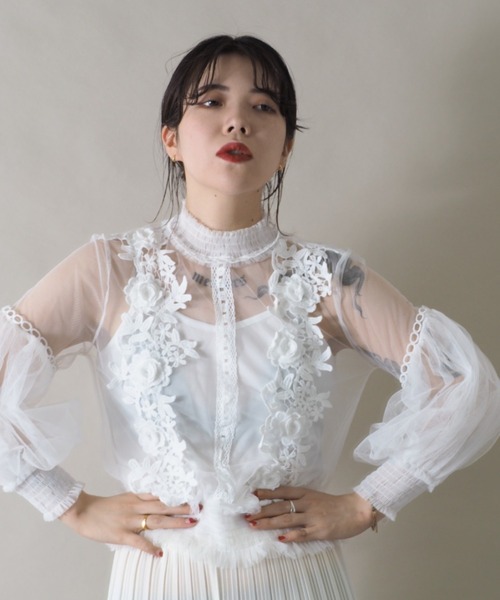 Bloom Closet（ブルームクローゼット）の「ヴィンテージレースチュールハイネックプルオーバー（シャツ/ブラウス・レディース・ブラック/パープル/グレー/ブルー/アイボリー・FREE）」の19枚目の写真